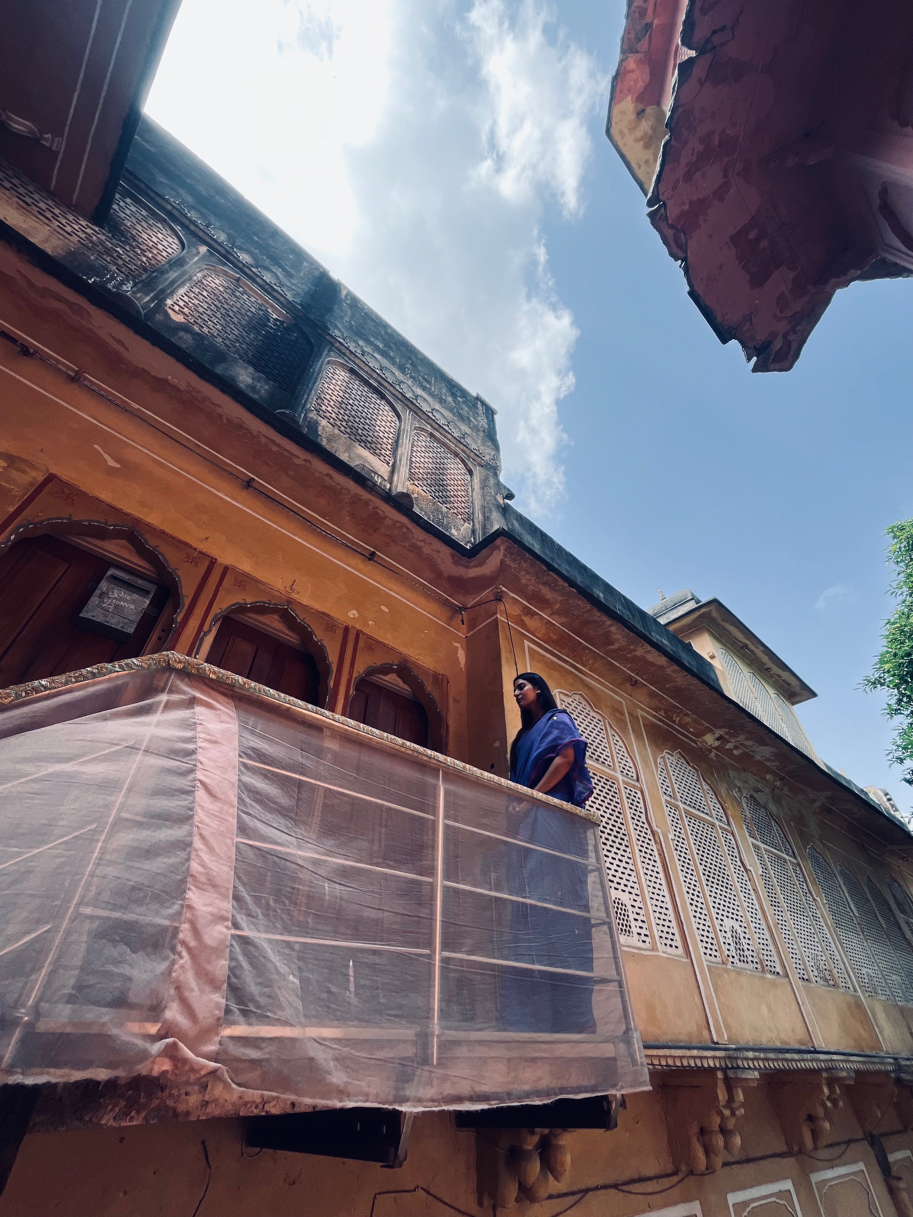 RangDhaaga purple with pink border Sequence cotton saree
